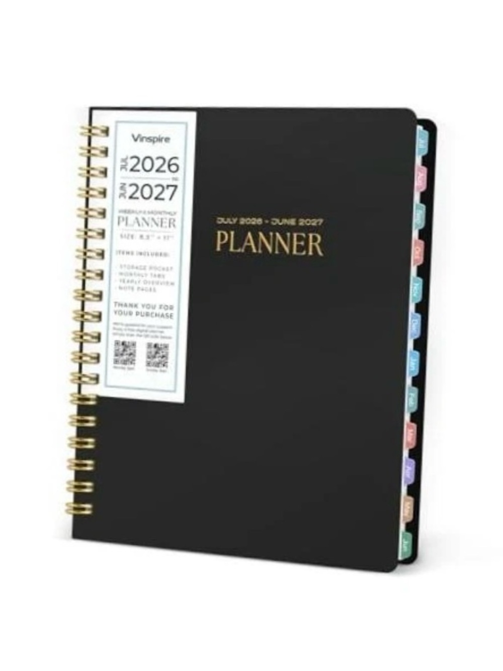 Vinspire 2026 Planner - Yearly, Monthly, and Weekly Planner 2026 8.5"×11" Black